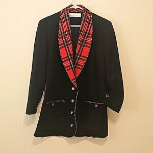 Patti Cappalli vintage plaid and black sweater blazer size small